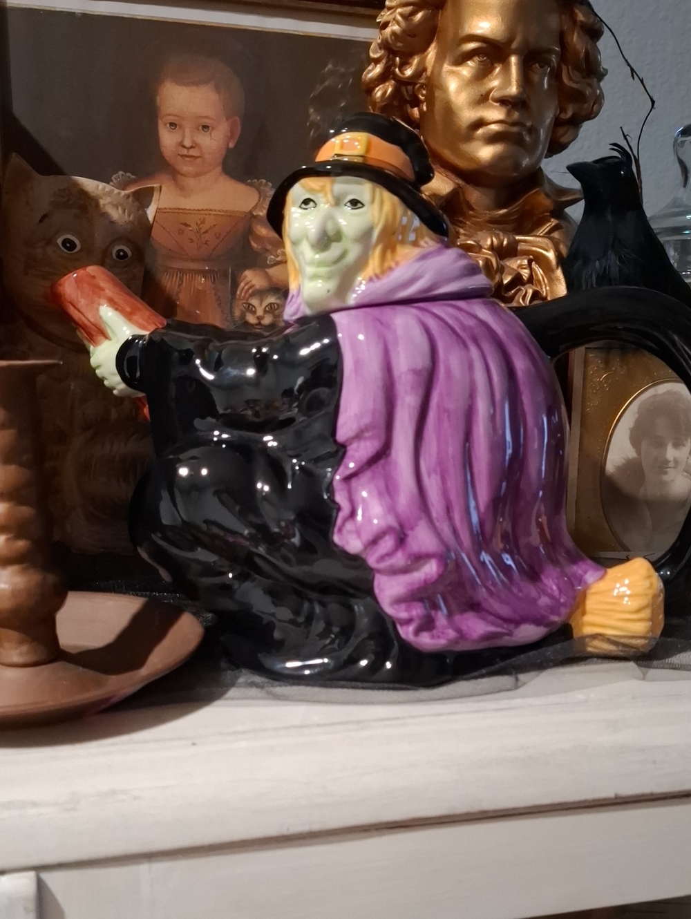 Vintage Purple Witch Ceramic Teapot - Decorative Home Art